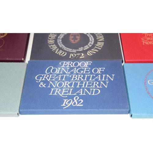 1216 - 7 assorted Coinage of Great Britain and Northern Ireland sets, 1970, 1972, 1973, 1977, 1979, 1981 & ... 