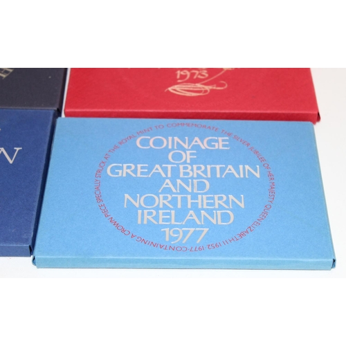 1216 - 7 assorted Coinage of Great Britain and Northern Ireland sets, 1970, 1972, 1973, 1977, 1979, 1981 & ... 