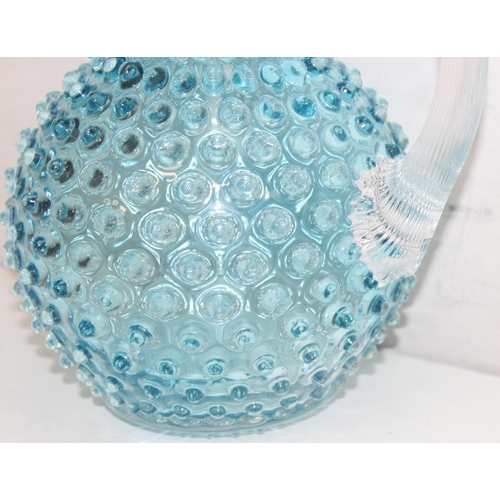 1514 - Klimchi - an Underlay Aquamarine Hobnail Jug with clear glass handle, antique style but made in Czec... 