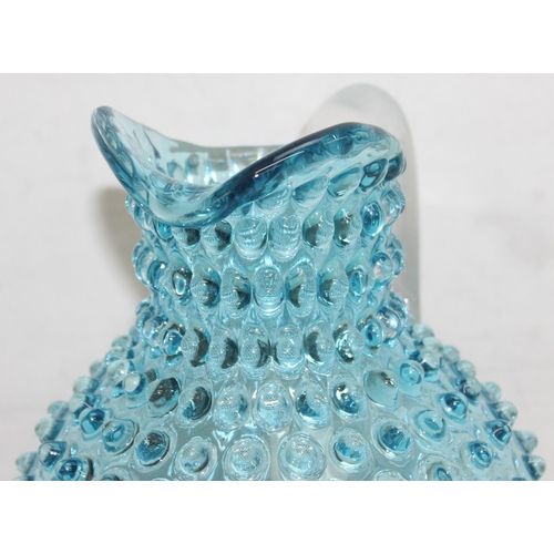 1514 - Klimchi - an Underlay Aquamarine Hobnail Jug with clear glass handle, antique style but made in Czec... 