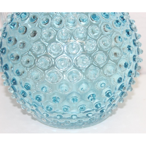 1514 - Klimchi - an Underlay Aquamarine Hobnail Jug with clear glass handle, antique style but made in Czec... 