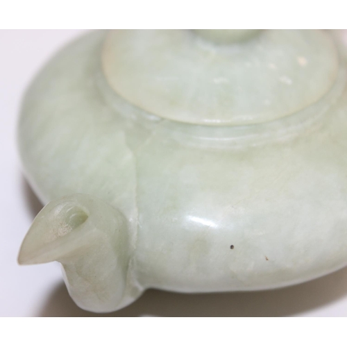 1516 - A Chinese carved green hardstone teapot believed to be Jade, likely 20th century, approx 15cm wide