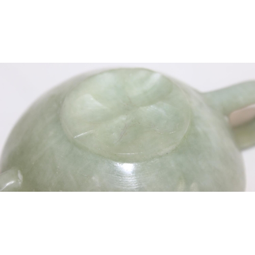 1516 - A Chinese carved green hardstone teapot believed to be Jade, likely 20th century, approx 15cm wide