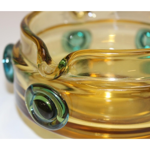 1525 - Josef Hospodka (Czech, 1923-89) a vintage art glass bowl of amber and turquoise colours, believed to... 