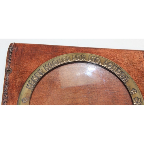 1526 - WWII style Henry Hughes Sons Ltd of London magnifying glass with leather case, approx 25cm L