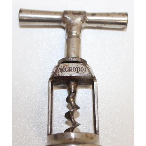 1534 - 3 antique corkscrews to inc one marked Monopol, another in the manner of J. Joyce