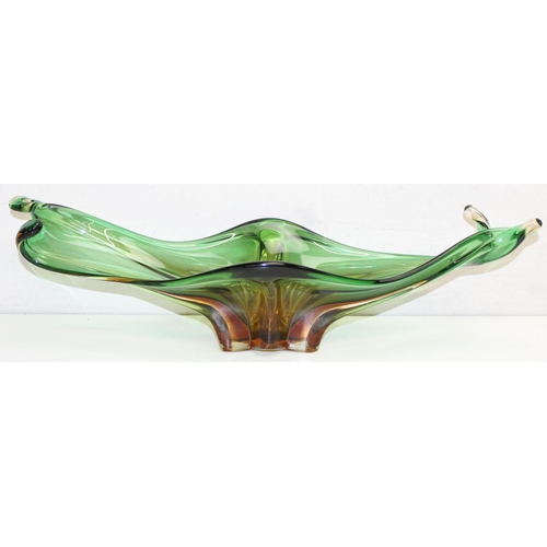 1539 - 2 coloured glass centrepiece bowls, likely by Murano, largest approx 62cm Wide