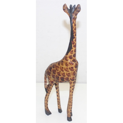 1602 - Large wooden carved sculpture of a Giraffe, approx 100 cm tall and a similar smaller example