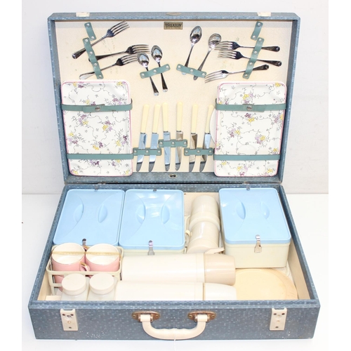 1617 - Vintage Brexton picnic set in case, to incl Thermos flasks, containers, cutlery, cups, bottles etc