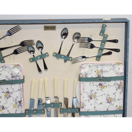 1617 - Vintage Brexton picnic set in case, to incl Thermos flasks, containers, cutlery, cups, bottles etc