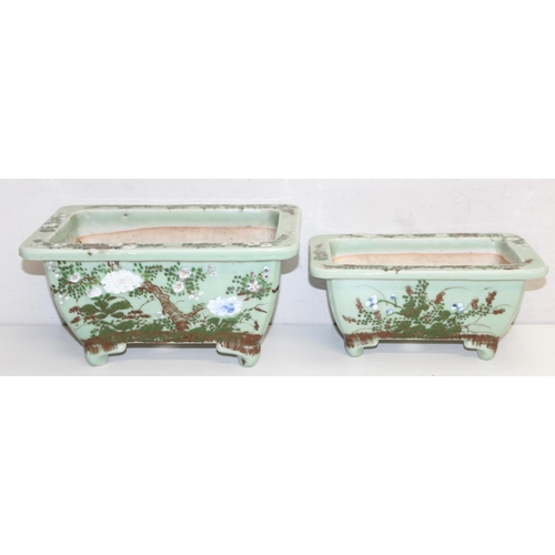 1618 - 2 decorative glazed ceramic Bonsai planters, largest approx 31cm W x 17cm H