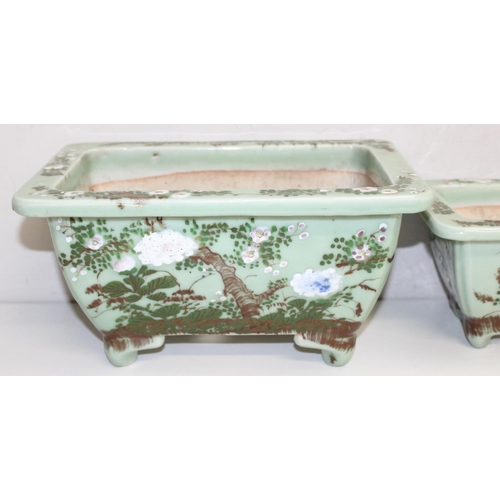 1618 - 2 decorative glazed ceramic Bonsai planters, largest approx 31cm W x 17cm H