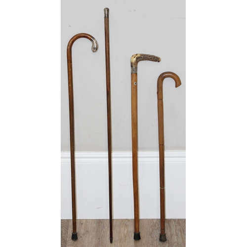 1619 - 4 vintage walking sticks/canes to incl a silver collared example, longest approx 104cm