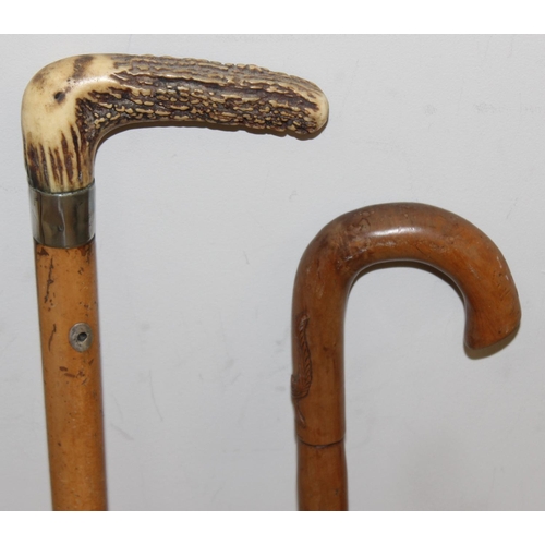 1619 - 4 vintage walking sticks/canes to incl a silver collared example, longest approx 104cm