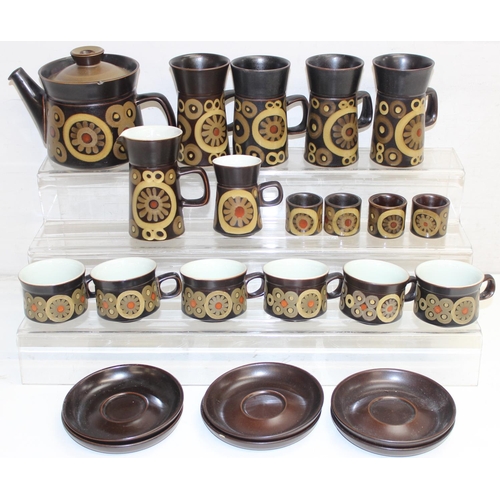 1634 - Vintage Denby Arabesque retro brown part tea and coffee set to include cups, saucers, milk jug and t... 