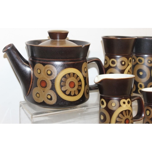 1634 - Vintage Denby Arabesque retro brown part tea and coffee set to include cups, saucers, milk jug and t... 