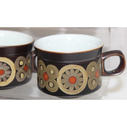 1634 - Vintage Denby Arabesque retro brown part tea and coffee set to include cups, saucers, milk jug and t... 