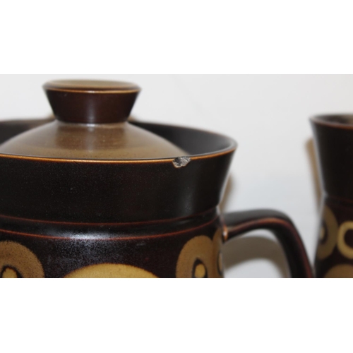 1634 - Vintage Denby Arabesque retro brown part tea and coffee set to include cups, saucers, milk jug and t... 