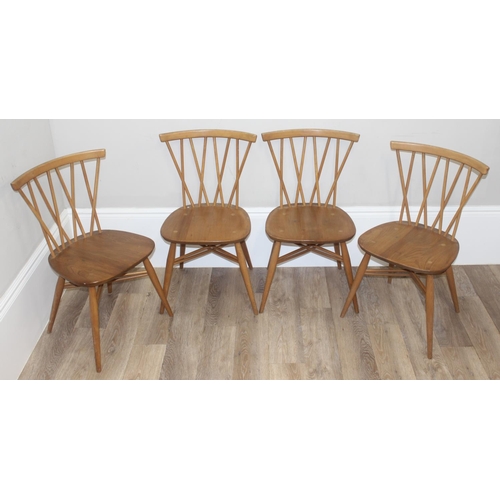 2 - A set of 4 retro Ercol model 376 candlestick dining chairs, blonde finish, each approx 78cm tall