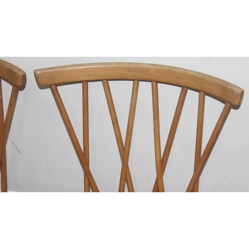 2 - A set of 4 retro Ercol model 376 candlestick dining chairs, blonde finish, each approx 78cm tall