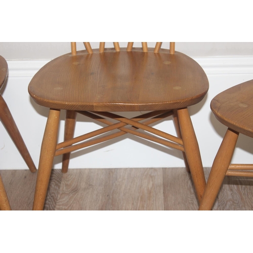 2 - A set of 4 retro Ercol model 376 candlestick dining chairs, blonde finish, each approx 78cm tall