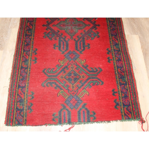 200 - Vintage red runner rug believed to be a Turkish Oushak rug, part repaired, approx 264cm x 100cm