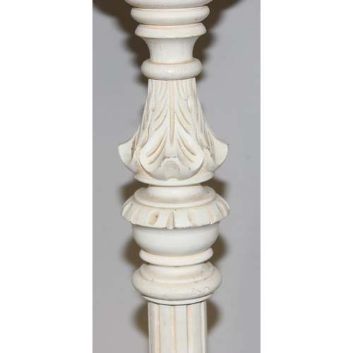 235 - White painted standard lamp and two-tiered stand, lamp approx 178cm with shade