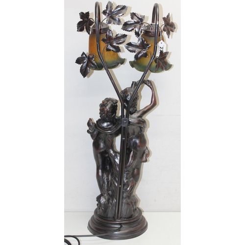 239 - Bronzed classical style lamp with classical lovers decoration, approx 79cm tall