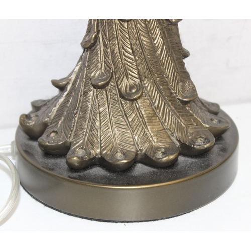 240 - Bronzed table lamp in the form of a peacock, approx 68cm tall