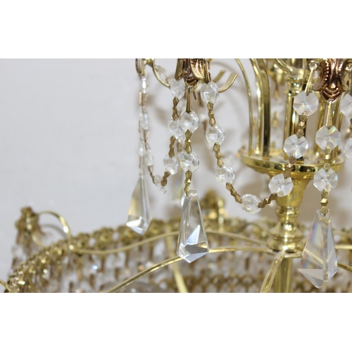 243 - Vintage 2-tier brass and crystal chandelier, approx 35cm H