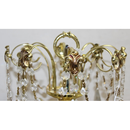 243 - Vintage 2-tier brass and crystal chandelier, approx 35cm H