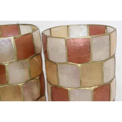 244 - 3 vintage Capiz shell light shades to incl a pair, tallest approx 22cm