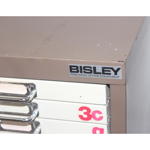 105 - A vintage Bisley 30 drawer industrial cabinet, approx 29cm wide x 41cm deep x 94cm tall, one of two ... 