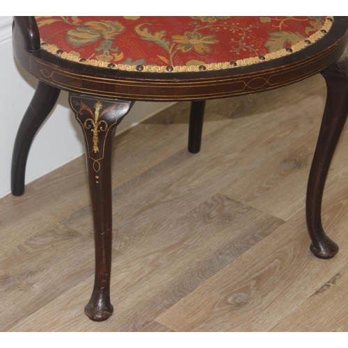 134 - A 19th century inlaid mahogany tub chair in the manner of James Shoolbred, with profuse marquetry in... 