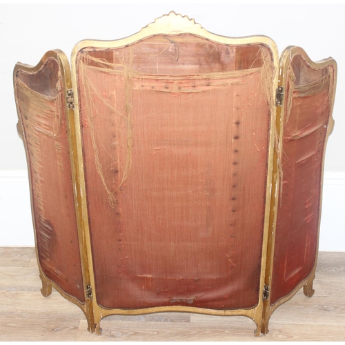 148 - A Regency period carved giltwood and tapestry fire screen, 3 panels, approx 115cm wide x 110cm tall