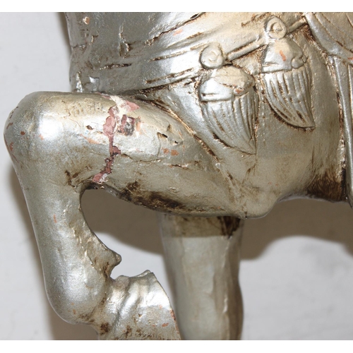 302 - A highly impressive silver painted carved wooden model of a Chinese Tang horse, likely 20th century,... 