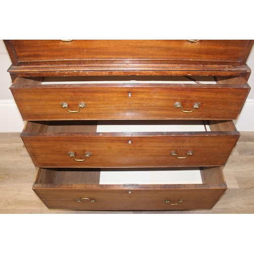 167 - A 19th century mahogany chest on chest or tall boy, 2 over 3 over 3 construction with bracket feet a... 