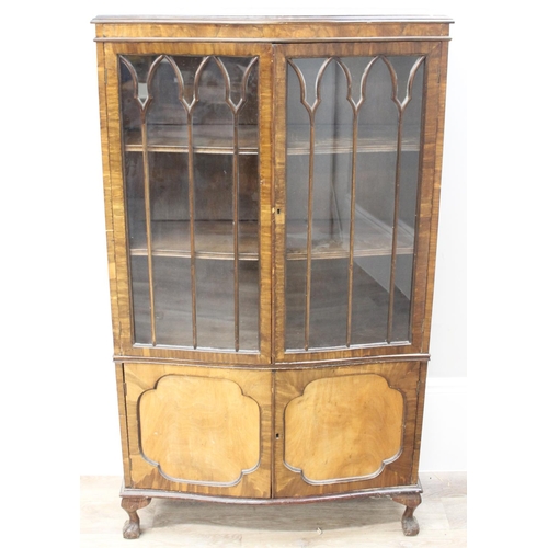 68 - An early 20th century astral glazed display cabinet, believed to be walnut veneer, approx 88cm wide ... 