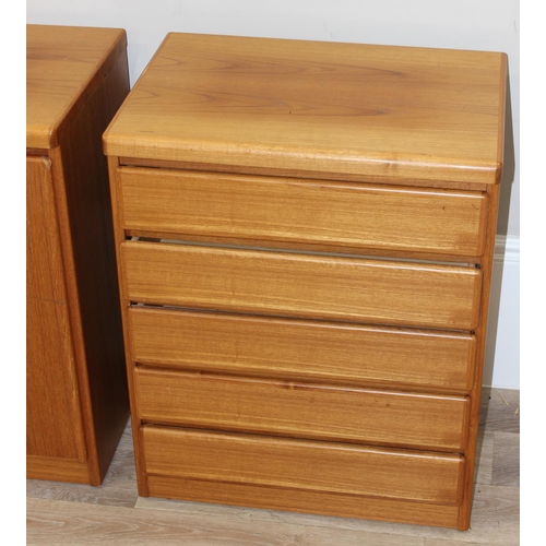 43 - A retro 5 drawer chest of drawers and a matching single door cupboard, seemingly unmarked, the chest... 