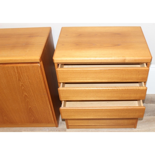 43 - A retro 5 drawer chest of drawers and a matching single door cupboard, seemingly unmarked, the chest... 