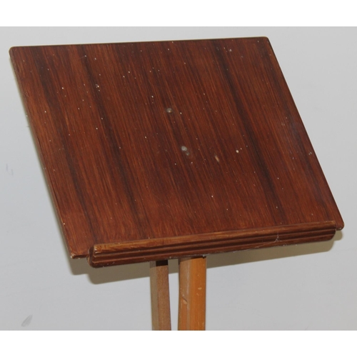 89 - A retro wooden topped table with black legs and a vintage folding lectern, the table approx 65cm wid... 