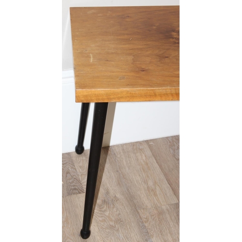 89 - A retro wooden topped table with black legs and a vintage folding lectern, the table approx 65cm wid... 