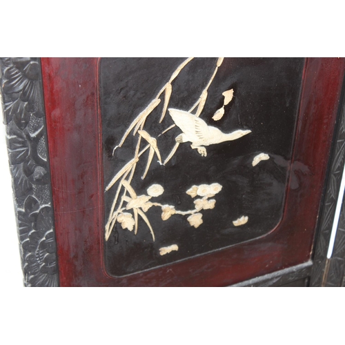 76 - An early 20th century Japanese Shibayama and lacquer 2 fold fire screen, approx 86cm wide x 92cm tal... 