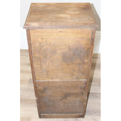 86 - A vintage oak tambour fronted drawer cabinet, approx 48cm wide x 41cm deep x 102cm tall