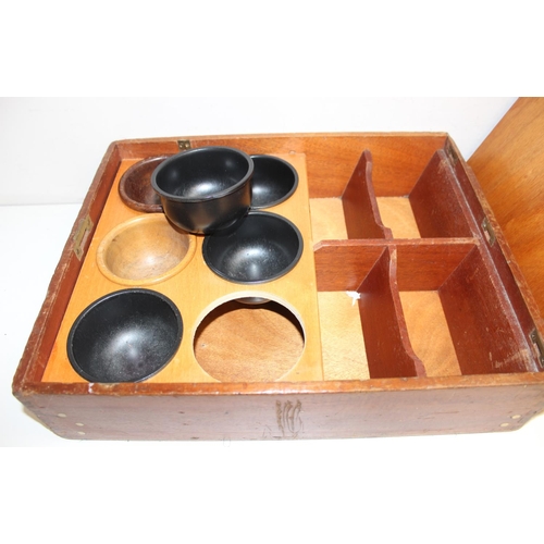 307 - A vintage wooden shops cash till and a wooden strong box with key, the till approx 54cm deep