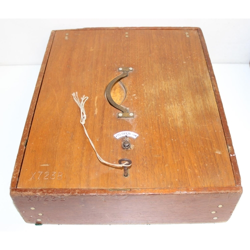 307 - A vintage wooden shops cash till and a wooden strong box with key, the till approx 54cm deep