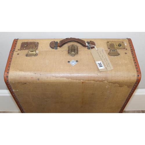 308 - Vintage Hepco of Germany light shell case with leather effect edges, approx 91cm x 54cm x 24cm