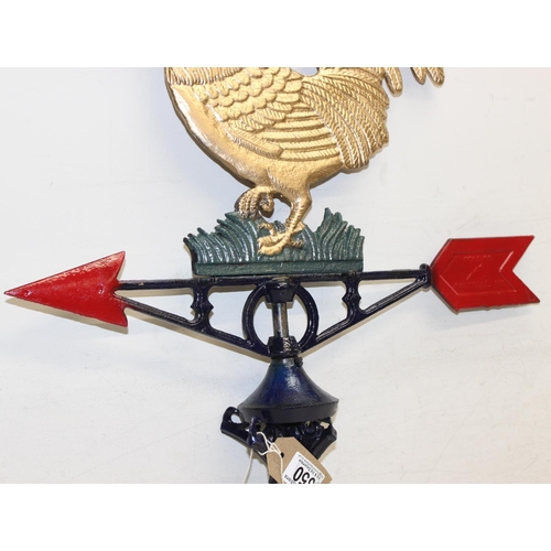 350 - Painted cast iron Cockerel weather vane, approx 48cm W x 68cm H