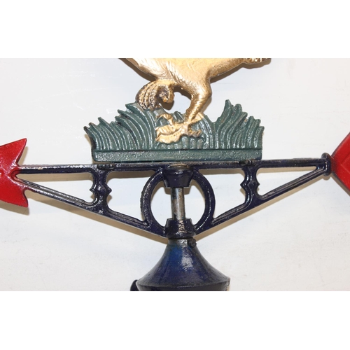 350 - Painted cast iron Cockerel weather vane, approx 48cm W x 68cm H