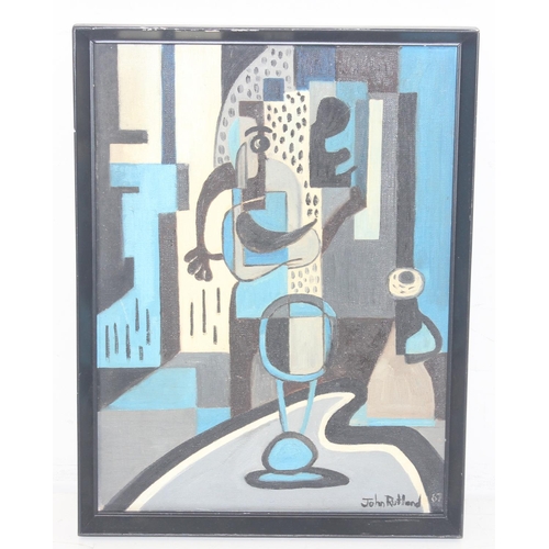 410 - John Rutland (XX), abstract cubist oil on canvas, signed lower right and dated 1967, approx 44cm x 3... 